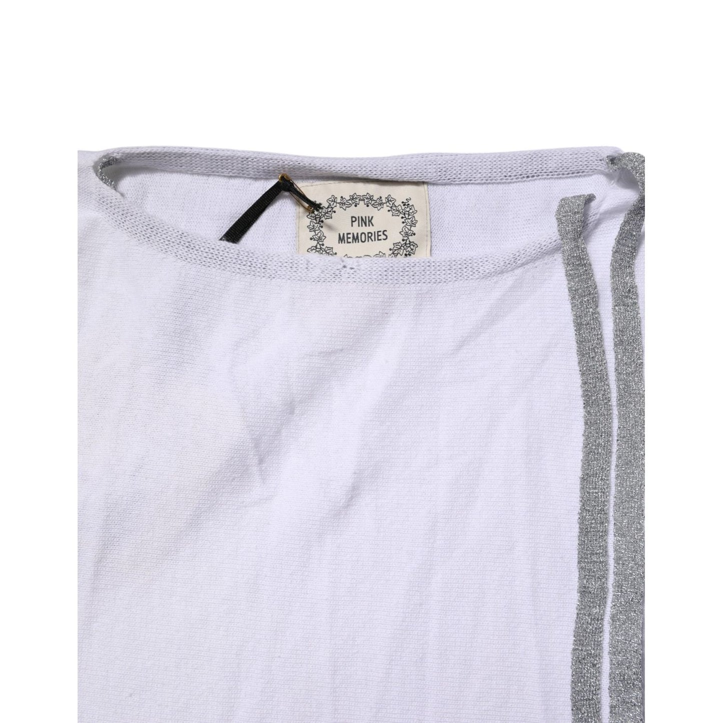 PINK MEMORIES White Cotton Short Sleeves Round Neck Blouse Top