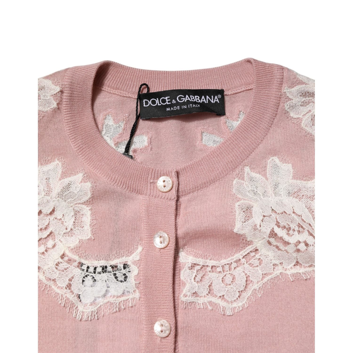 Dolce & Gabbana Pink Floral Lace Detailing Cardigan Sweater