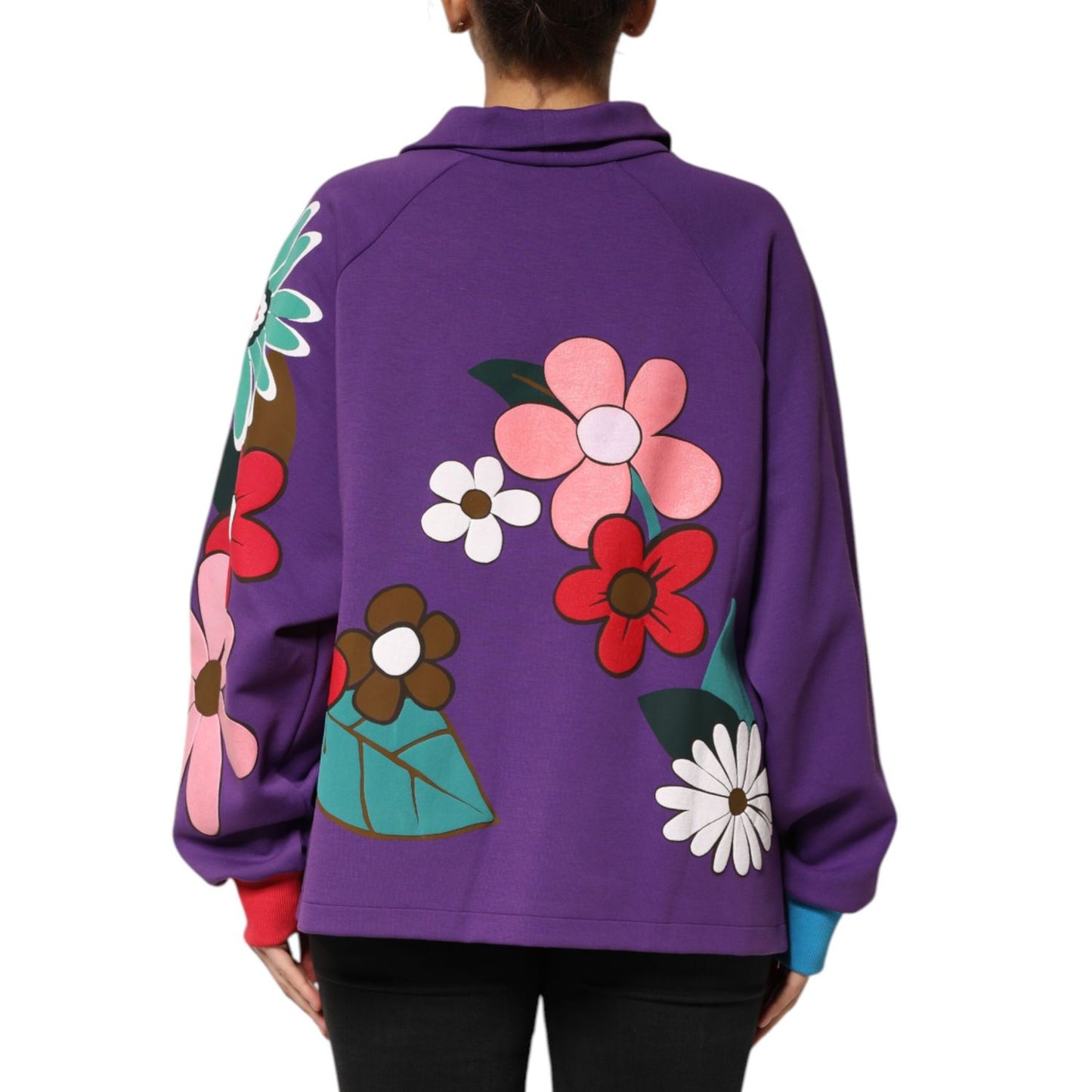 Dolce & Gabbana Purple Floral Print Cotton Long Sleeves Top