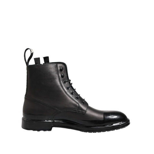 Dolce & Gabbana Brown Black Lace Up Mid Calf Men Boots Shoes