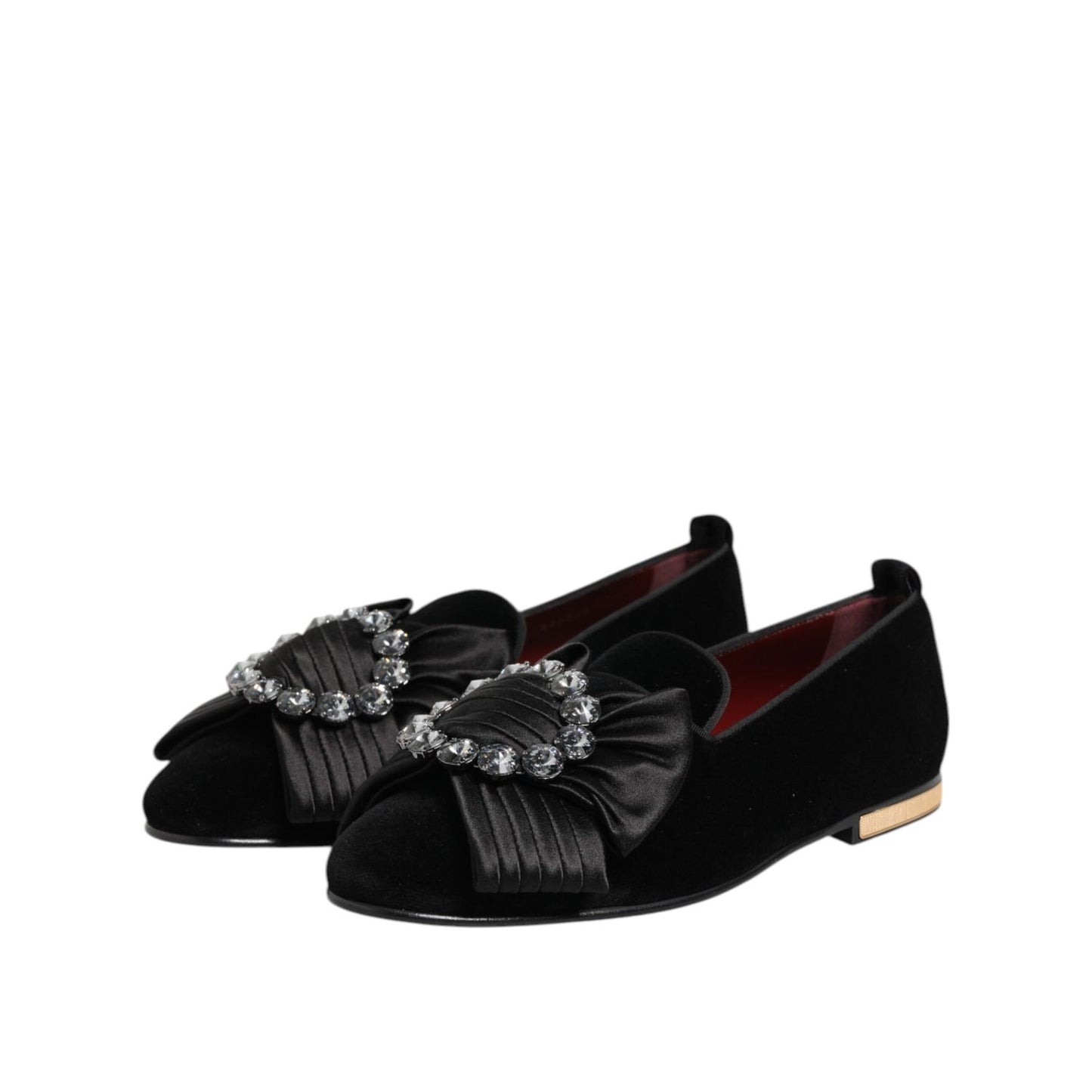 Dolce & Gabbana Black VATICANO Crystal Ribbon Slip On Shoes