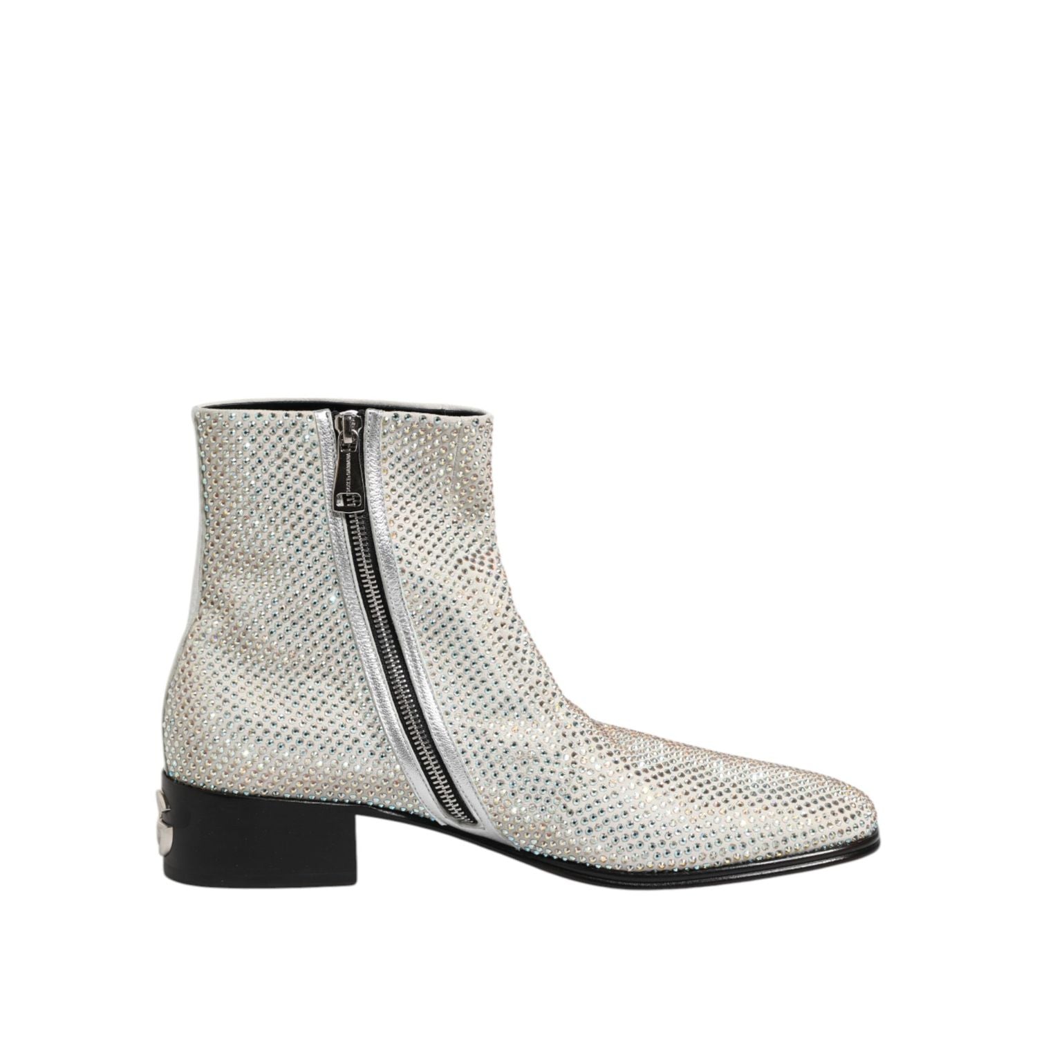 Dolce & Gabbana White Strass DG Logo Heels Ankle Boots Shoes