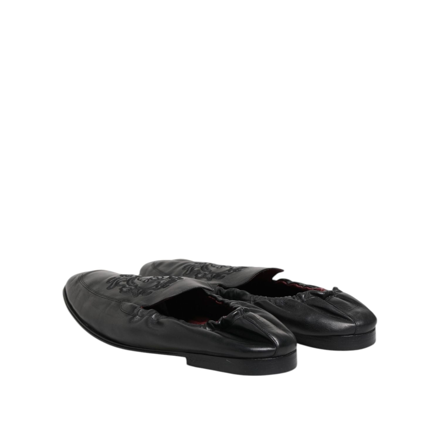 Dolce & Gabbana Black Leather Slip On Men Flat Loafers Shoes