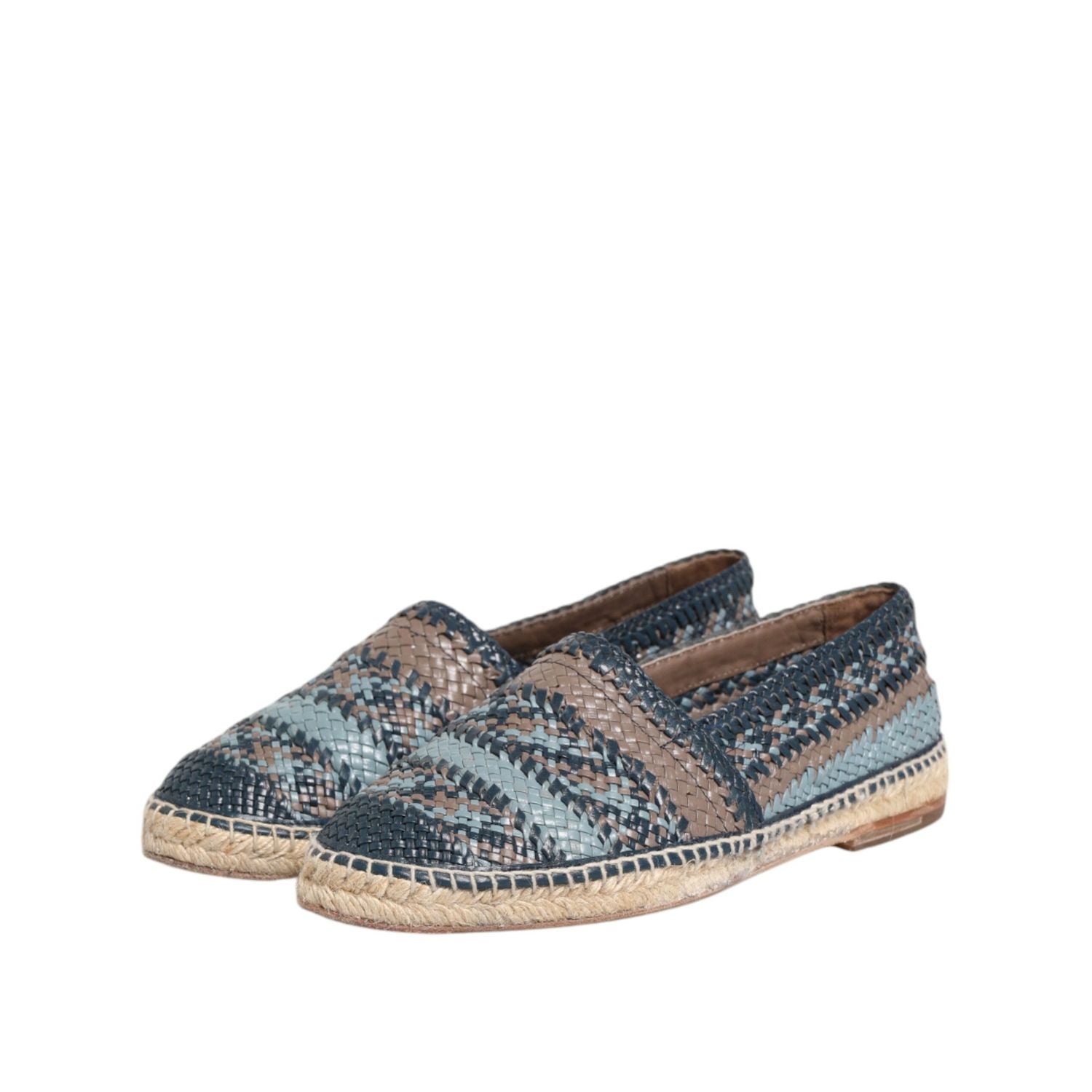 Dolce & Gabbana Blue Gray Woven Leather Buffalo Espadrille Shoes