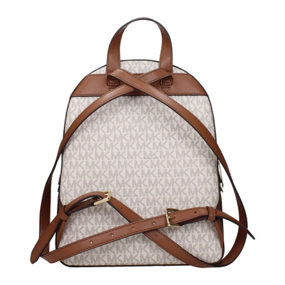 Michael Kors Beige Fabric Backpack with logo and adjustable straps.