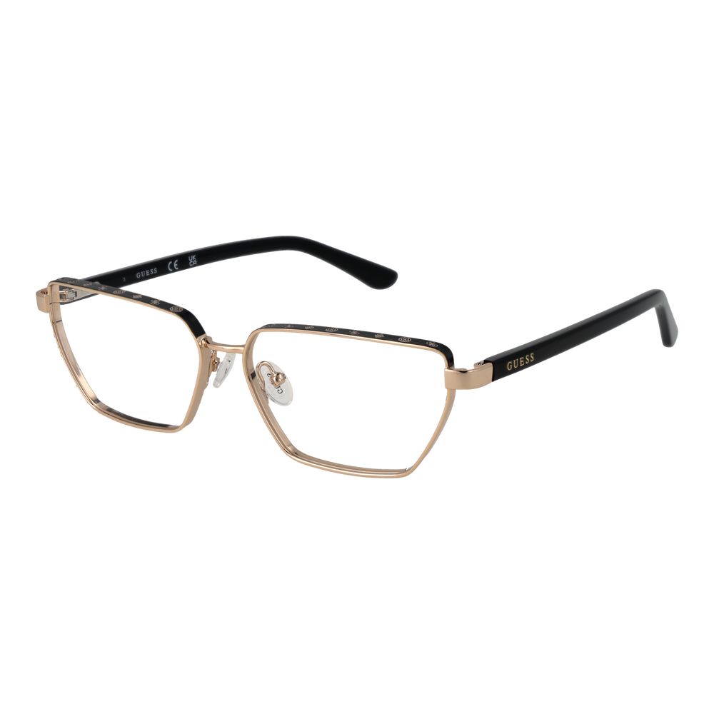 Guess Gold Women Glasses Frame with full-rim metal butterfly style and demo lenses, featuring a spring hinge and branded case.