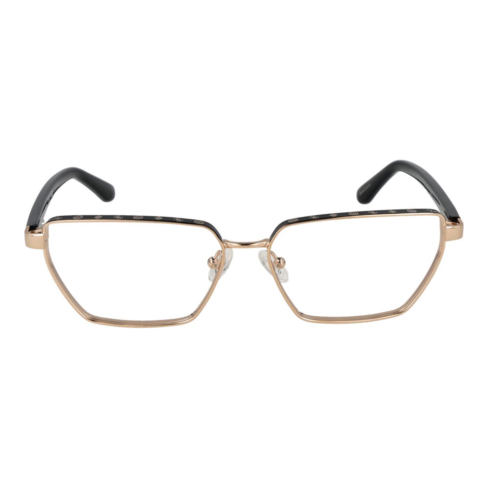 Guess Gold Women Glasses Frame with full-rim metal in gold, butterfly style, demo plastic lenses, spring hinge, includes branded case.