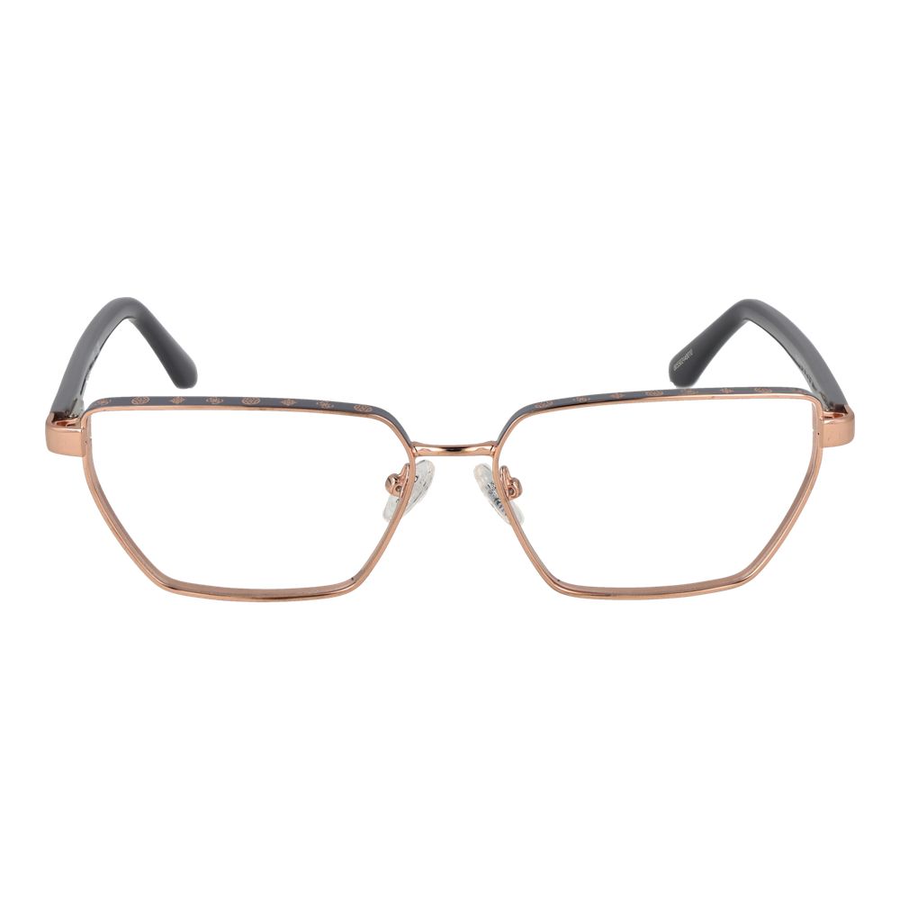 Guess Rose Gold Women Glasses Frame in full-rim butterfly style with demo lenses and metal frame, size 55-14-140, includes branded case.
