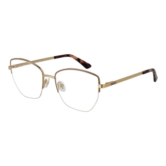 Guess Beige Women Glasses Frame half-rim square metal design with demo lenses and spring hinge, includes branded case.