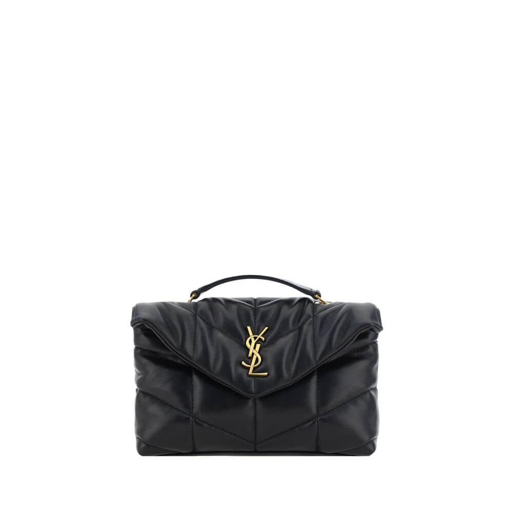 Saint Laurent Black Lamb Ovis Aries Aries Shoulder Bag with chevron quilting and YSL logo