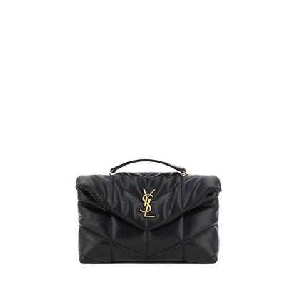 Saint Laurent Black Lamb Ovis Aries Aries Shoulder Bag with chevron quilting and YSL logo