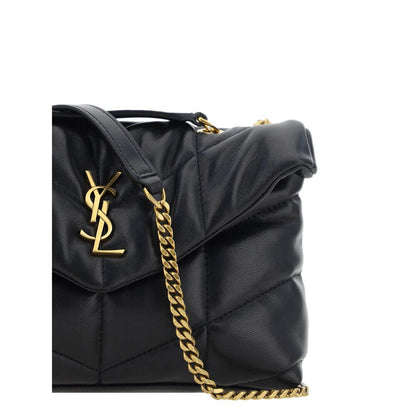Saint Laurent Black Lamb Ovis Aries Aries Shoulder Bag with YSL logo and chévron quilting