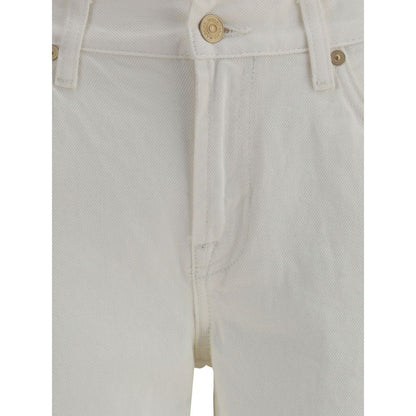 7FOR Cream Cotton Flared Jeans