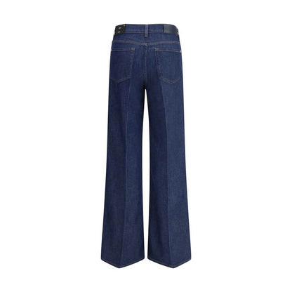 Back view of 7FOR Blue Cotton Jeans Denim featuring wide leg design and five-pocket pattern, crafted for comfort with cotton and modal blend.