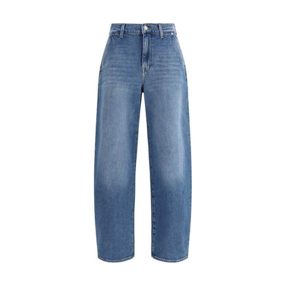 7FOR Light Blue Cotton Relaxed Fit Jeans with wide leg and mid-rise, featuring five-pocket design and zipper/button closure, AW25 collection.