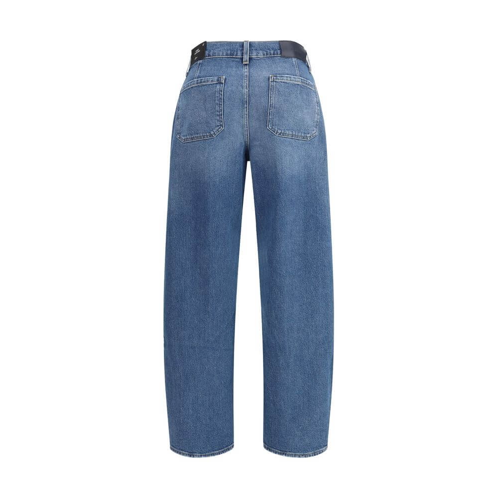 Back view of 7FOR Light Blue Cotton Relaxed Fit Jeans with wide leg and mid-rise design.