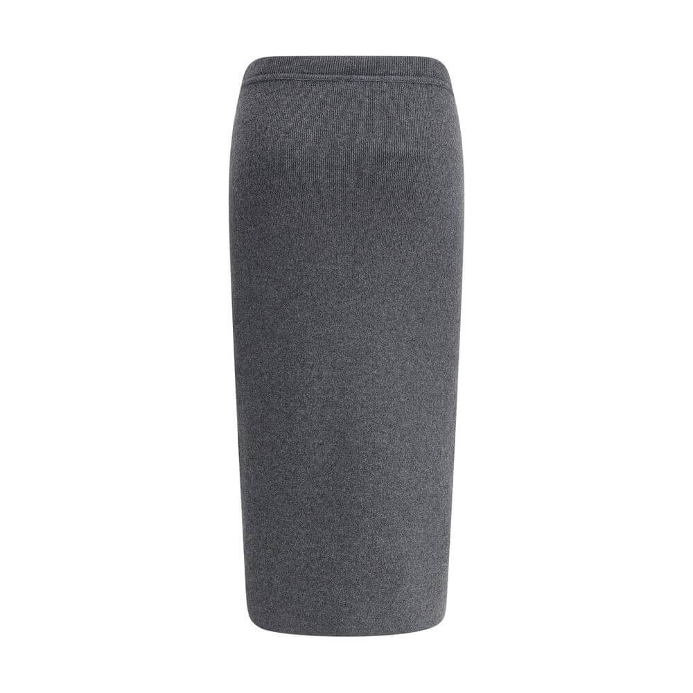 Tom Ford Gray Cashmere Long Skirt with soft wrap-around knit design, ribbed waistband, and sophisticated cashmere texture. Made in Italy.