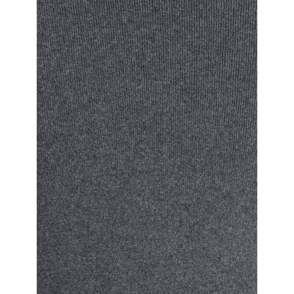 Close-up of the Tom Ford Gray Cashmere Long Skirt showcasing the luxurious knit texture and ribbed design, made in Italy.
