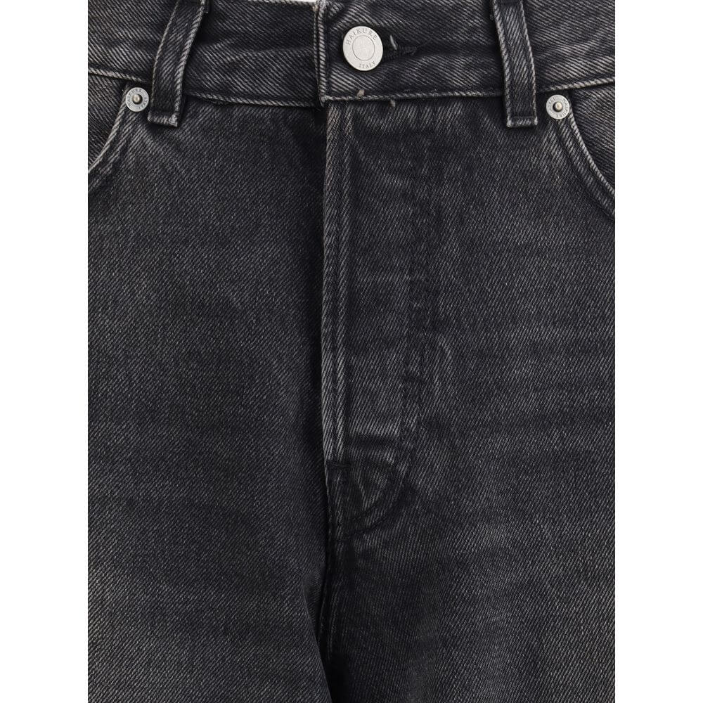 Haikure Black Cotton Relaxed Fit Jeans with buttoned front and belt loops, featuring wide leg design for comfort and style.