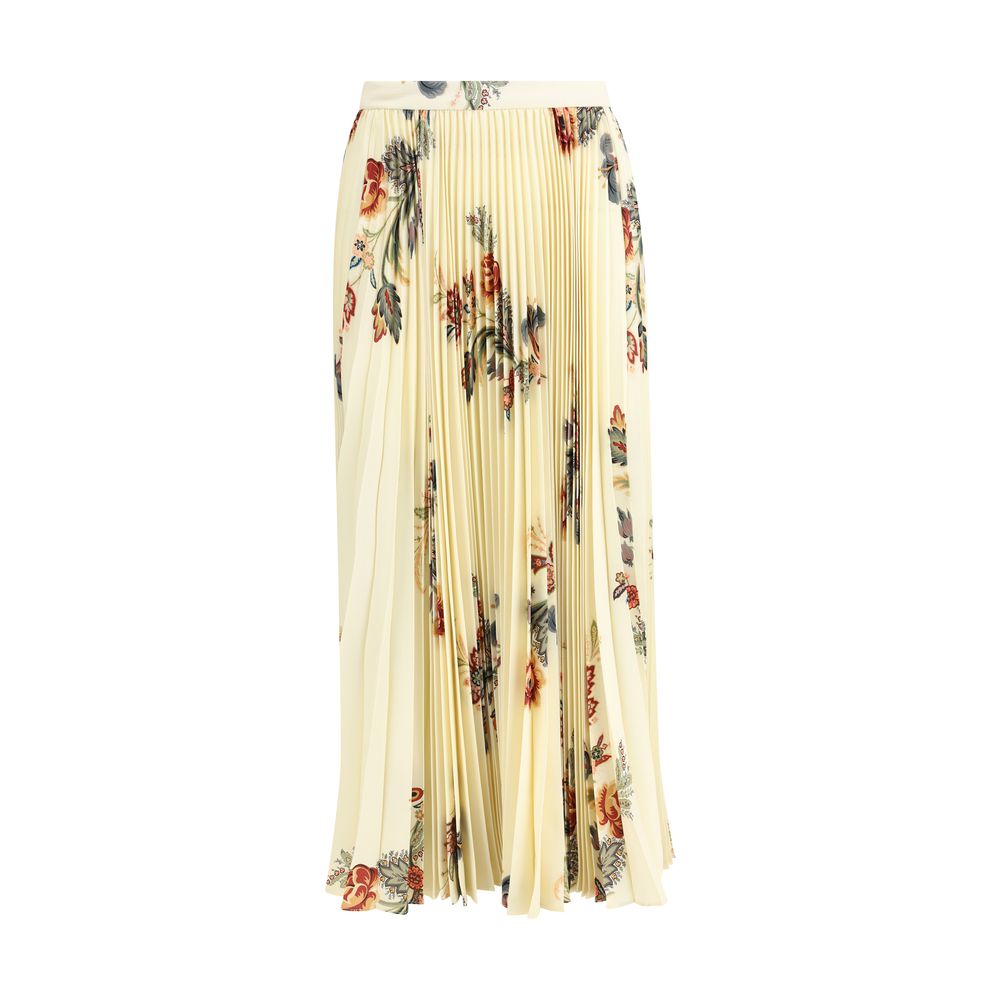 Etro Yellow Polyester Midi Skirt with all-over floral print, pleated design, high-waisted, AW25, regular fit, back zip closure.