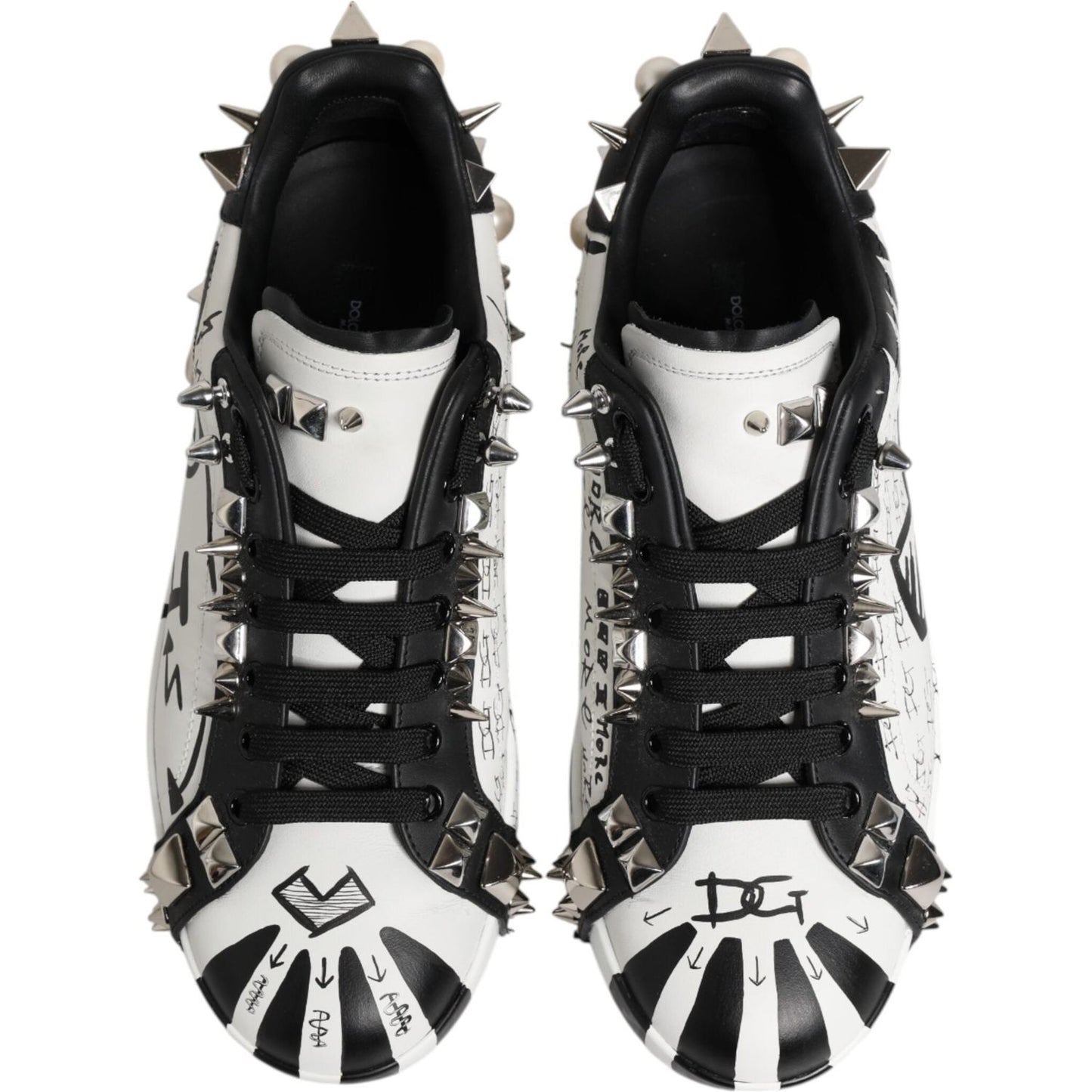 Dolce & Gabbana Black White Studded Low Top Sneakers Shoes