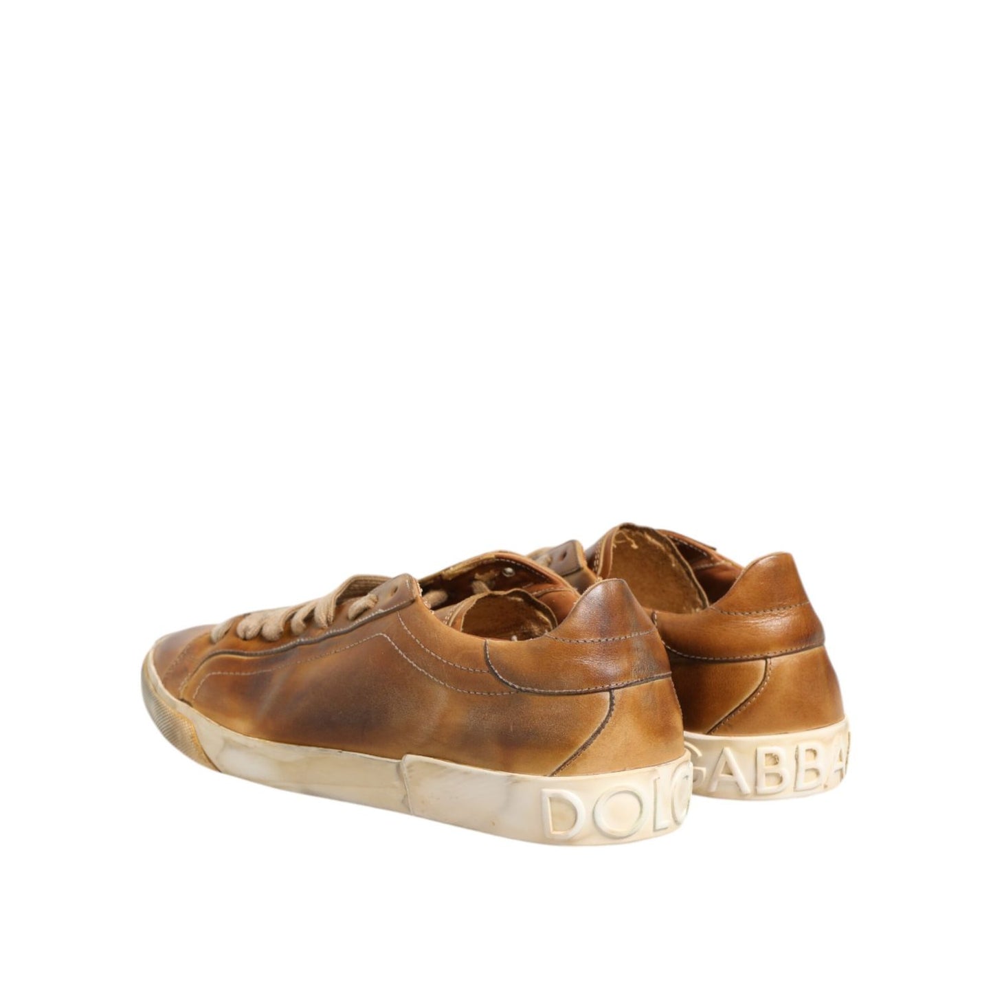 Dolce & Gabbana Brown Leather Low Top Men Sneakers Shoes