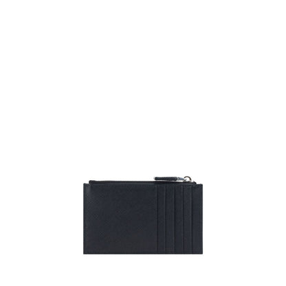 Prada Black Calf Leather Bos Taurus Wallet with card slots and zipper coin compartment