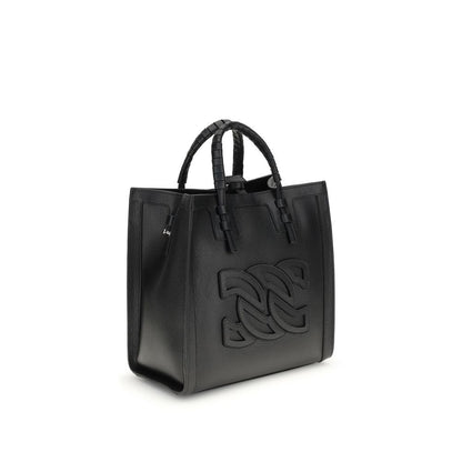Casadei Black Calf Leather Bos Taurus Shoulder Bag with embossed logo, tubular handles, removable strap, and hook-and-eye closure.