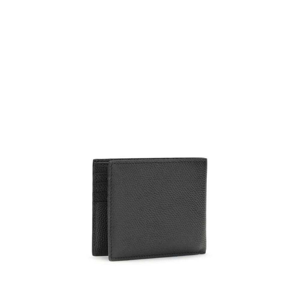 Valentino Garavani Black Calf Leather Bos Taurus Wallet with iconic VLogo, elegant bifold design for stylish organization.