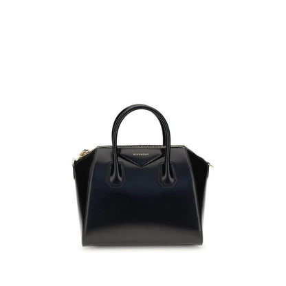 Givenchy Black Calf Leather Bos Taurus Handbag with gold details and embossed logo, featuring removable strap for versatile use.