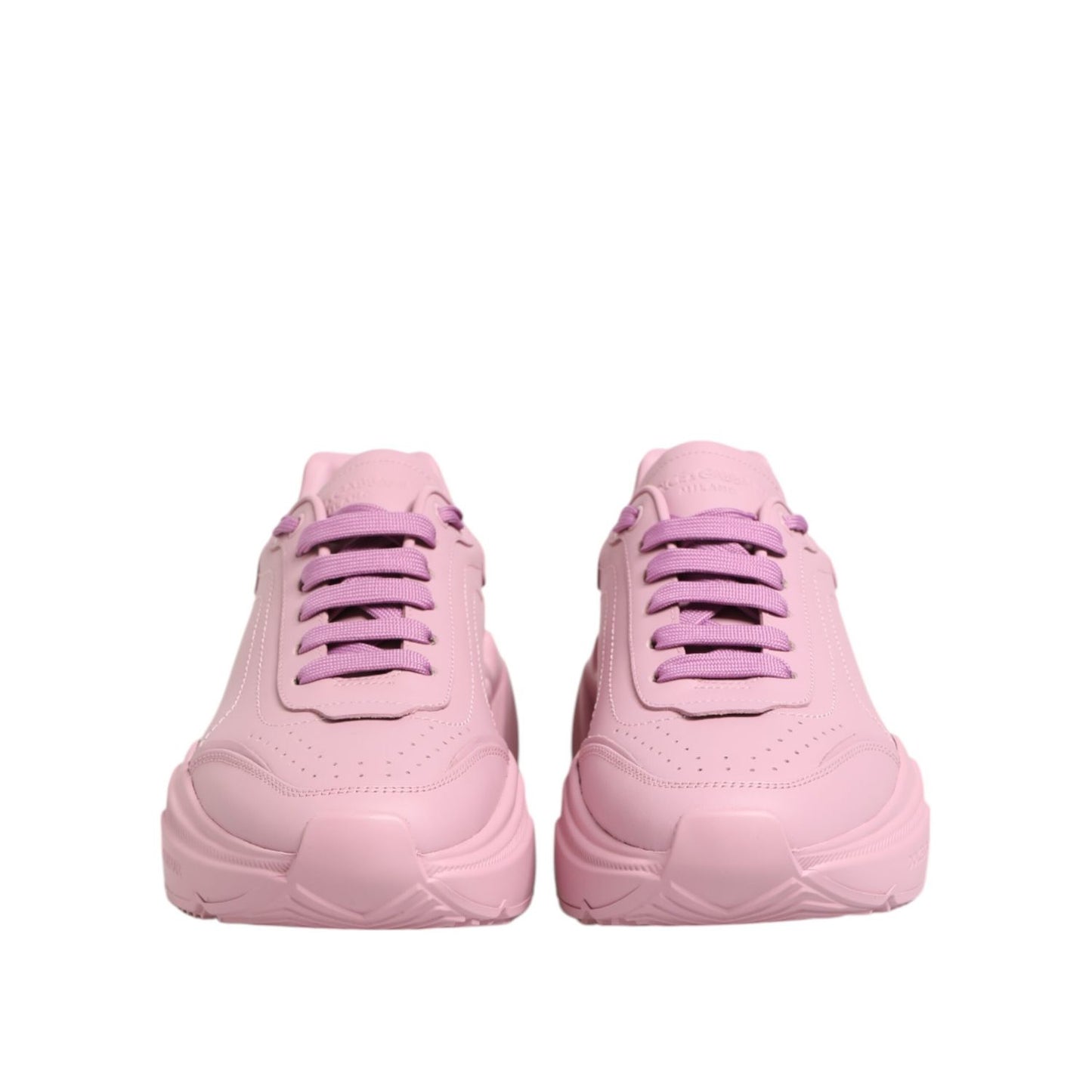 Dolce & Gabbana Pink Leather Daymaster Low Top Sneakers Shoes, front view, calfskin leather, rubber sole, lace-up, logo details, made in Italy