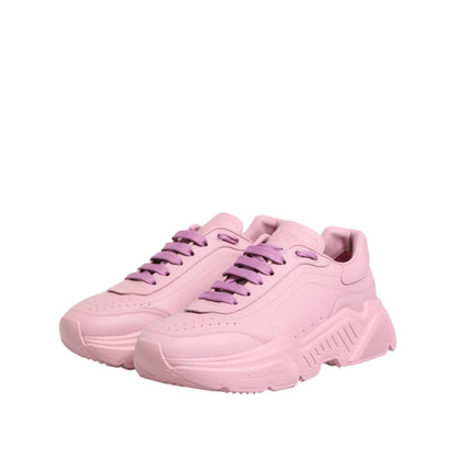 Dolce & Gabbana Pink Leather Daymaster Low Top Sneakers Shoes with rubber sole and lace-up closure, featuring logo details.
