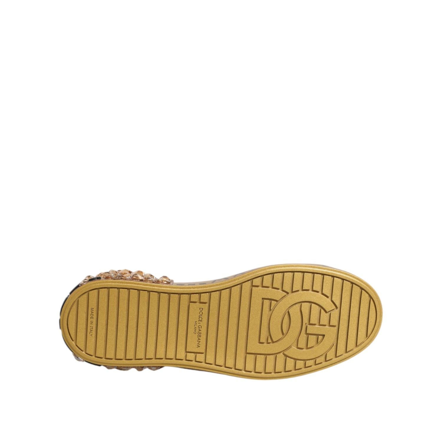 Dolce & Gabbana White Gold Crystal Portofino Sneakers Shoes