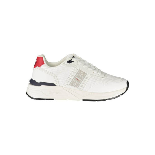 Blauer White Polyester Men Sneaker with red accents and logo, elegant sporty footwear
