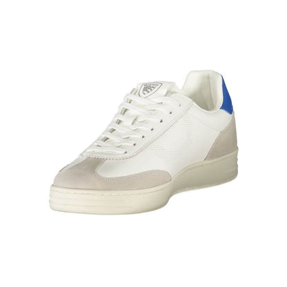 Blauer White Leather Men Sneaker with blue contrast, sleek design, plush insole for style and comfort.