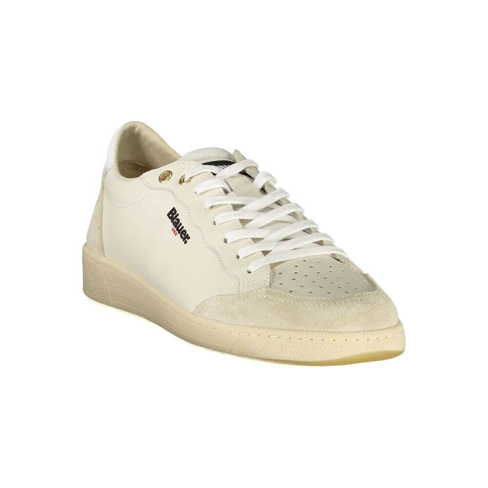 Blauer White Leather Men Sneaker with lace-up design and bold contrasting details