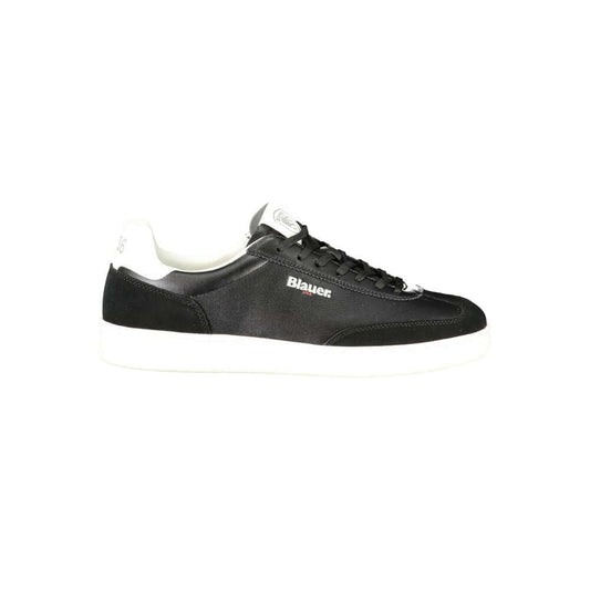 Blauer Black Leather Men Sneaker with white contrast details, removable insole for comfort, showcasing iconic logo for urban sophistication.