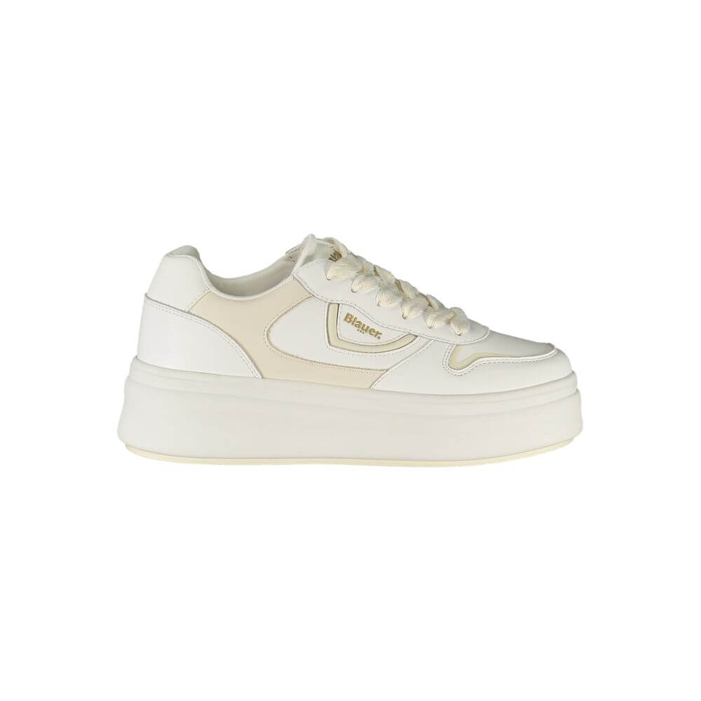 Blauer White Leather Women Sneaker with logo and removable insole, featuring a second set of laces for style and comfort.