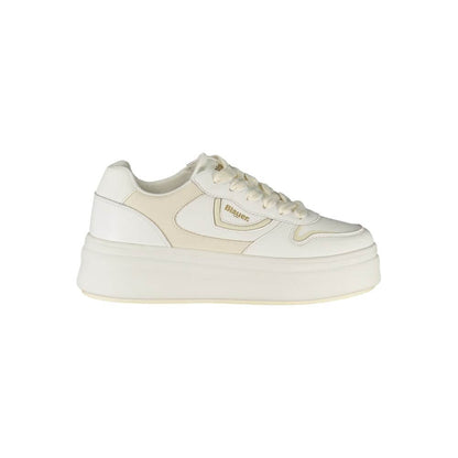 Blauer White Leather Women Sneaker with logo and removable insole, featuring a second set of laces for style and comfort.