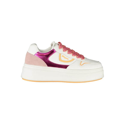 Blauer White Leather Women Sneaker with fuchsia accents and removable insole for comfort