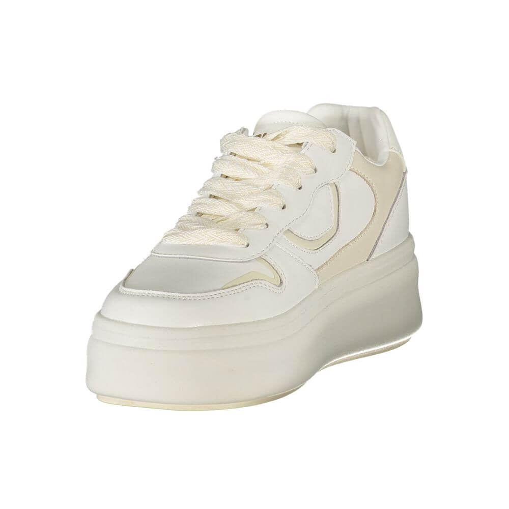 Blauer White Leather Women Sneaker with bold design, comfortable removable insole, and iconic logo; includes extra laces for personalization.