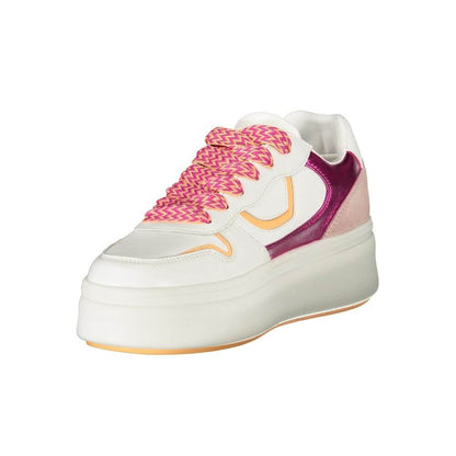 Blauer White Leather Women Sneaker with fuchsia accents and removable insole for comfort and style.