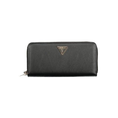 Guess Jeans Black Polyethylene Women Wallet, stylish and durable design with external pocket, coin purse, and card compartments.