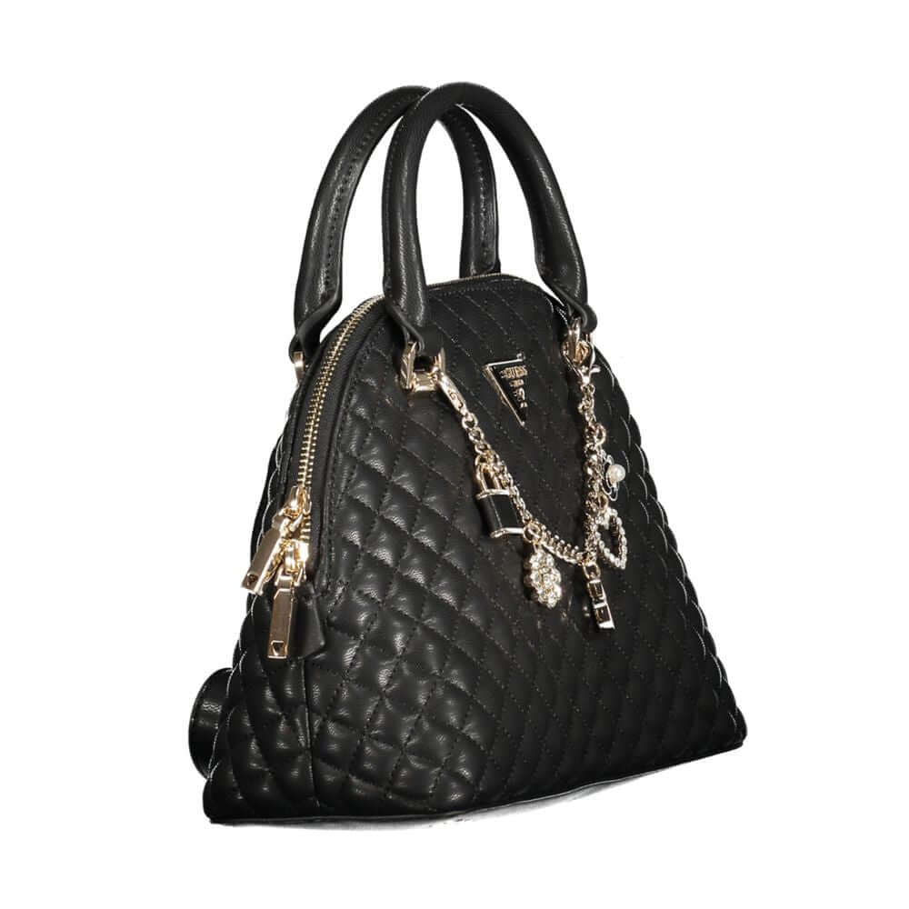 Guess Jeans Black Polyethylene Women Handbag with quilted pattern and gold chain accents, perfect for style and functionality.