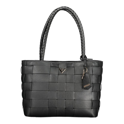 Guess Jeans Black Polyethylene Women Handbag with woven design and dual straps.