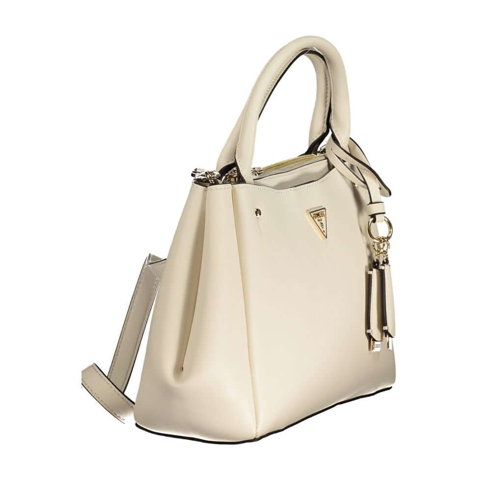 Guess Jeans White Polyethylene Women Handbag with adjustable strap and zipper pockets.
