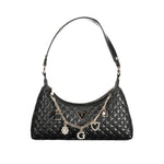 Guess Jeans Black Polyethylene Women Handbag with quilted design and decorative charms.