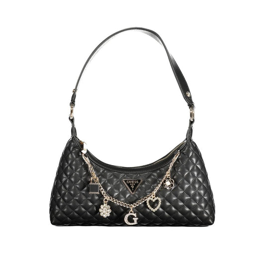 Guess Jeans Black Polyethylene Women Handbag with quilted design and decorative charms.