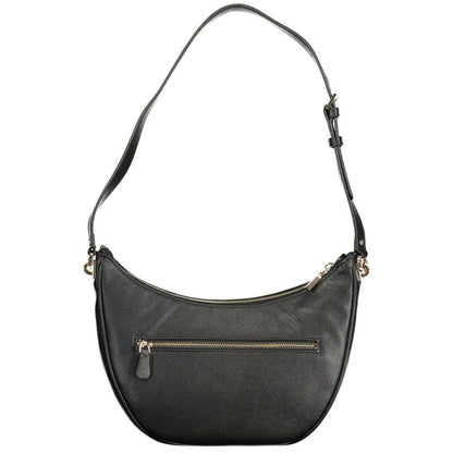 Guess Jeans Black Polyethylene Women Handbag with adjustable strap and zip closure, featuring external and internal pockets for organization.