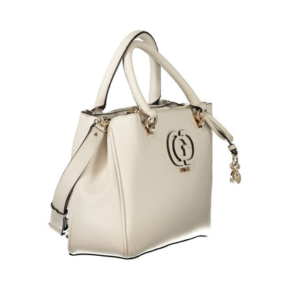 Alt Tag: Elegant Guess Jeans White Polyethylene Women Handbag with twin handles and detachable strap.